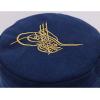 imageModefa Turkish Islamic Mens Structured Kufi Hat  Round Skull Cap Takke  Sturdy Ottoman Tughra ampamp SandalBlue