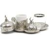 imageModefa Turkish Luxury 4 Piece Coffee ampamp Zamzam Water Cup Set  Premium Porcelain  Ottoman Style Tray GoldSilver