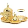 imageModefa Turkish Luxury 4 Piece Coffee ampamp Zamzam Water Cup Set  Premium Porcelain  Ottoman Style Tray GoldGold
