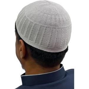 imageIslamic Mens Knitted Prayer Cap Takke One Size Fits Most Skullie Topi Beanie Taqiyah for Muslim Men Viscose KufiLight Grey