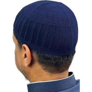 imageIslamic Mens Knitted Prayer Cap Takke One Size Fits Most Skullie Topi Beanie Taqiyah for Muslim Men Viscose KufiNavy Blue