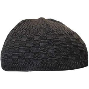 imageModefa Checkered Knit Islamic Prayer Cap OneSize Turkish Kufi Hat Taqiya Takke PeciDark Grey