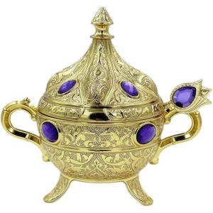 imageModefa Kitchen ampamp Dining Turkish Tea Sugar Bowl  Turkish Style Engraved  Round with Colored Oval Stones GoldBlueGoldPurple