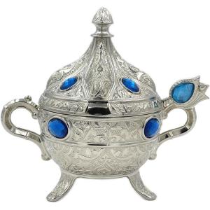 imageModefa Kitchen ampamp Dining Turkish Tea Sugar Bowl  Turkish Style Engraved  Round with Colored Oval Stones GoldBlueSilverBlue