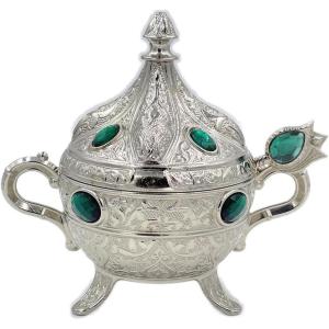 imageModefa Kitchen ampamp Dining Turkish Tea Sugar Bowl  Turkish Style Engraved  Round with Colored Oval Stones GoldBlueSilverGreen