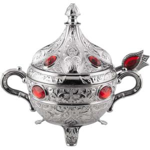 imageModefa Kitchen ampamp Dining Turkish Tea Sugar Bowl  Turkish Style Engraved  Round with Colored Oval Stones GoldBlueSilverRed