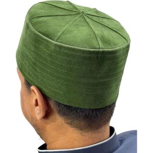 imageModefa Structured Kufi Skull Cap Hat Topi Takke for Muslim Men Velvet KufiGreen