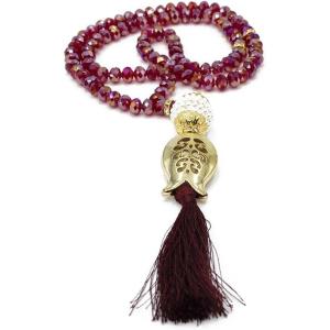 imageModefa Turkish Islamic Acrylic Prayer Beads  99 Count Crystal Cut Tesbih with Tulip Tassel SilverMaroon