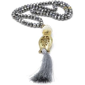 imageModefa Turkish Islamic Acrylic Prayer Beads  99 Count Crystal Cut Tesbih with Tulip Tassel SilverSilver