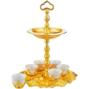 imageModefa Turkish Luxury 7 Piece Coffee Cup Set  Premium Porcelain  Ottoman Style Engravings with Sugar Bowl ampamp Handle GoldGold