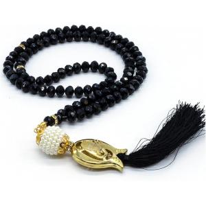 imageShiny Acrylic Crystal Cut  Islamic Tesbih Worship Zikr Dhikr Masbaha Misbaha Prayer Beads  Tulip Tassel 99 Count Light BeigeBlack