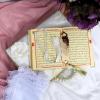 imageModefa Islamic Luxury Pearl Islamic Gift Set  Holy Quran in Arabic  Velvet Box with Quran Hijab Tesbih ampamp Bookmark Dusty PinkWhite