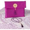 imageModefa Islamic Prayer Mat Gift Set  Thin Travel Janamaz Sajadah in Taffeta Gift Bag with Tasbih Prayer Beads  Chenille Turkish Praying Carpet  Ramadan ampamp Eid Gift Set BlackFuchsia
