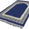 imageModefa Turkish Islamic Prayer Mat  Thin Woven Chenille Sajjadah  Intricate Praying Rug Ramadan Eid Gift  Traditional Muslim Janamaz Sajada for Men Women  Geometric Selcuk Star Light GreenRoyal Blue
