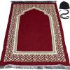 imageModefa Turkish Islamic Prayer Mat  Thin Woven Chenille Sajjadah  Intricate Praying Rug Ramadan Eid Gift  Traditional Muslim Janamaz Sajada for Men Women  Geometric Selcuk Star Light GreenRed