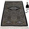 imageModefa Turkish Islamic Prayer Mat Muslim Prayer Rug Islam Men Women Chenille with Praying Cap Beads  Full Kaba Door Swirl Intricate Design BlackBlack