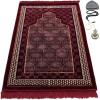 imageModefa Turkish Islamic Velvet Prayer Rug  Thick Wide Soft Praying Carpet for Men ampamp Women  Double Plush Large  Eid ampamp Ramadan Gift with Kufi Beads ampamp Car Hanger  Geometric Noor Dark BlueRed