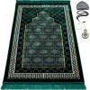 imageModefa Turkish Islamic Velvet Prayer Rug  Thick Wide Soft Praying Carpet for Men ampamp Women  Double Plush Large  Eid ampamp Ramadan Gift with Kufi Beads ampamp Car Hanger  Geometric Noor Dark BlueGreen