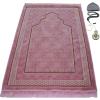 imageModefa Turkish Islamic Velvet Prayer Rug  Thick Wide Soft Praying Carpet for Men ampamp Women  Double Plush Large  Eid ampamp Ramadan Gift with Kufi Beads ampamp Car Hanger  Geometric Noor Dark BluePink