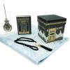 imageModefa Turkish Prayer Mat  Thin Woven Chenille Praying Rug for Men and Women  Ramadan or Eid Gift Set for Muslim with Quran Tesbih Prayer Beads  Ottoman Gift Box Set BlueLight Blue
