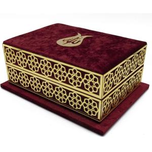 imageModefa Islamic Turkish Holy Quran in Arabic with Keepsake Velvet Gift Case ampamp Prayer Beads Tulip RedTulip Red