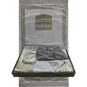imageModefa Luxury Islamic Prayer Mat Gift Box  Deluxe 4 Piece Set with Quran Stand ampamp Prayer Beads Tesbih  Thin Velvet Turkish Praying Carpet for Men ampamp Women  Ramadan ampamp Eid Gift  Shimmery Kaba GoldGold  Deluxe Gift Set
