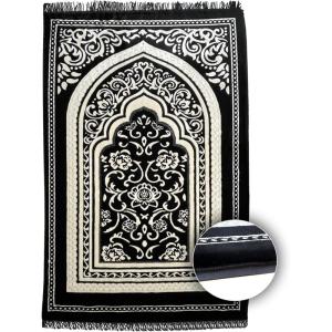 imageModefa Orthopedic Islamic Prayer Rug  Large Padded Janamaz Sajjada  One Inch Thick Comfortable Soft Velvet Cushion Muslim Namaz Sajadah  Double Plush Foam Floral Arch BlackFloral Arch Black