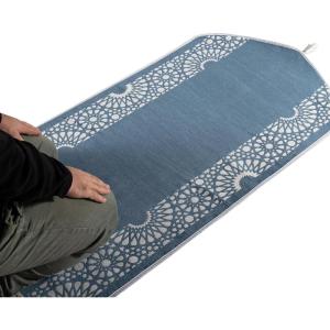 imageModefa Turkish Islamic Prayer Mat  Chenille with Foam and Carrying Bag  Intricate Praying Rug Ramadan Eid Gift  Traditional Muslim Janamaz Seccade for Men Women  Mustaqim RedLight Blue