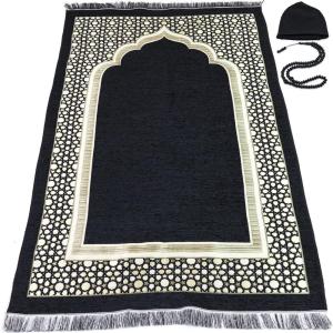 imageModefa Turkish Islamic Prayer Mat  Thin Woven Chenille Sajjadah  Intricate Praying Rug Ramadan Eid Gift  Traditional Muslim Janamaz Sajada for Men Women  Geometric Selcuk Star Light GreenBlack