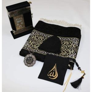 imageModefa Turkish Islamic Prayer Rug  Chenille Muslim Prayer Mat Islam Sajada  Muslim Prayer Rug Janamaz  Ramadan or Eid Gift with Car Hanger  Luxury Woven Meccan Black KBDeluxe Gift Set