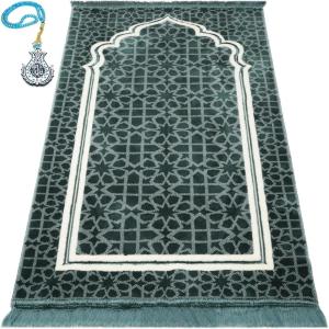 imageModefa Turkish Islamic Prayer Rug  Large ampamp Wide Plush Velvet Carpet  Soft Muslim Prayer Mat  Thick Janamaz for Men ampamp Women  Ramadan or Eid Gift  with Tesbih Prayer Beads  Andalus Teal BlueBlue