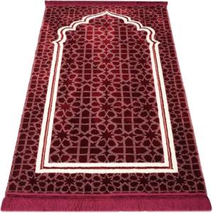imageModefa Turkish Islamic Prayer Rug  Large ampamp Wide Plush Velvet Carpet  Soft Muslim Prayer Mat  Thick Janamaz for Men ampamp Women  Ramadan or Eid Gift  with Tesbih Prayer Beads  Andalus Teal BlueRed