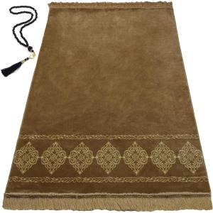 imageModefa Turkish Islamic Prayer Rug  Large ampamp Wide Soft Velvet Janamaz  Comfortable Muslim Praying Mat for Men ampamp Women  Ramadan or Eid Gift  with Prayer Beads Tesbih  Grand Plush PlumGold