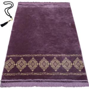 imageModefa Turkish Islamic Prayer Rug  Large ampamp Wide Soft Velvet Janamaz  Comfortable Muslim Praying Mat for Men ampamp Women  Ramadan or Eid Gift  with Prayer Beads Tesbih  Grand Plush PlumLilac