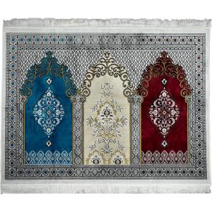 imageModefa Turkish Islamic Prayer Rug  Wide Plush Velvet Mat  Multi Person Muslim Janamaz for Family  Large Gathering ampamp Group Sajada Carpet  Floral Arch  3 Person 17111711  RedBeigeTeal Green