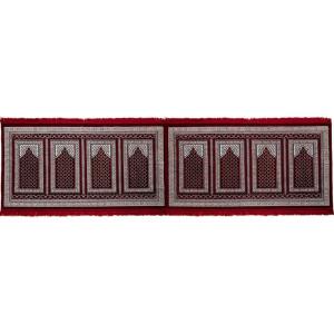 imageModefa Turkish Islamic Prayer Rug  Wide Plush Velvet Praying Mat  Large Gathering ampamp Group Sajada  Multi Person Muslim Janamaz  Long Row 8 Person Praying Carpet  Geometric Arch RedDotted Arch Red