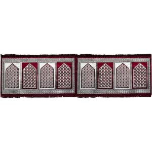 imageModefa Turkish Islamic Prayer Rug  Wide Plush Velvet Praying Mat  Large Gathering ampamp Group Sajada  Multi Person Muslim Janamaz  Long Row 8 Person Praying Carpet  Geometric Arch RedGeometric Red