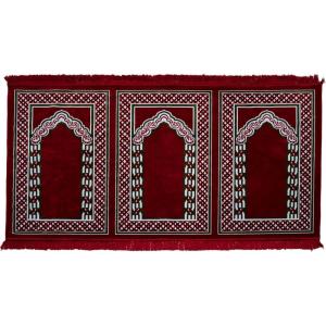 imageModefa Turkish Islamic Prayer Rug  Wide Plush Velvet Praying Mat  Multi Person Muslim Janamaz Sajada for Family or Large Gathering ampamp Group Praying Carpet  Floral Arch  3 Person RedRed