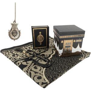 imageModefa Turkish Prayer Mat  Thin Woven Chenille Praying Rug for Men and Women  Ramadan or Eid Gift Set for Muslim with Quran Tesbih Prayer Beads  Ottoman Gift Box Set BlueBlack