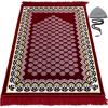 imageModefa Turkish Islamic Velvet Prayer Rug  Thin ampamp Lightweight Praying Carpet  Muslim Janamaz Sajadah for Men ampamp Women  Ramadan or Eid Gift  with Kufi Cap ampamp Beads  Floral Daisy Arch GreenRed