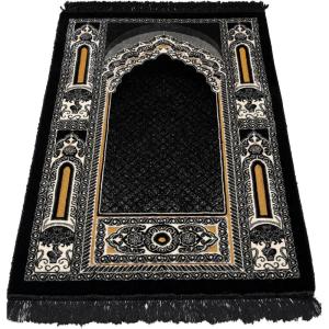 imageModefa Islamic Prayer Rug  Double Plush Large ampamp Wide Velvet Carpet  Traditional Muslim Janamaz Sajada  Thick Turkish Prayer Mat for Men ampamp Women Ramadan or Eid Gift  Floral Mihrab GreenFloral Mihrab Black 2