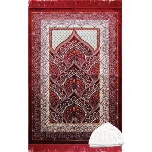 imageModefa Islamic Prayer Rug Large Wide Velvet  Muslim Janamaz Sajada  Thick Turkish Prayer Mat Carpet for Men Women with Kufi Cap  Plush Paisley RedRed