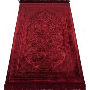 imageModefa Luxury Velvet Prayer Rug with Prayer Beads  Soft Elegant Muslim Turkish Janamaz Sajada Carpet for Men and Women  Plain Solid Prayer Mat Ramadan Eid Gift  Paisley Golden YellowRed