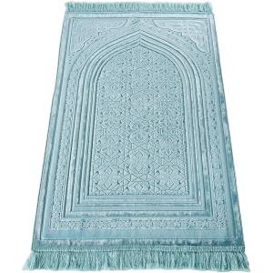 imageModefa Luxury Velvet Prayer Rug with Prayer Beads  Soft Elegant Muslim Turkish Janamaz Sajada Carpet for Men and Women  Plain Solid Prayer Mat Ramadan Eid Gift  Paisley Golden YellowNajma Turquoise Blue