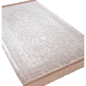 imageModefa Luxury Velvet Prayer Rug with Prayer Beads  Soft Elegant Muslim Turkish Janamaz Sajada Carpet for Men and Women  Plain Solid Prayer Mat Ramadan Eid Gift  Paisley Golden YellowBlush Pink