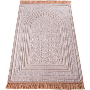 imageModefa Luxury Velvet Prayer Rug with Prayer Beads  Soft Elegant Muslim Turkish Janamaz Sajada Carpet for Men and Women  Plain Solid Prayer Mat Ramadan Eid Gift  Paisley Golden YellowNajma Blush Pink