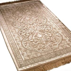 imageModefa Luxury Velvet Prayer Rug with Prayer Beads  Soft Elegant Muslim Turkish Janamaz Sajada Carpet for Men and Women  Plain Solid Prayer Mat Ramadan Eid Gift  Paisley Golden YellowGolden Beige