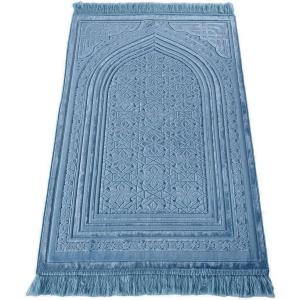 imageModefa Luxury Velvet Prayer Rug with Prayer Beads  Soft Elegant Muslim Turkish Janamaz Sajada Carpet for Men and Women  Plain Solid Prayer Mat Ramadan Eid Gift  Paisley Golden YellowNajma Steel Blue