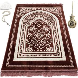 imageModefa Turkish Islamic Velvet Prayer Rug  Thick ampamp Wide Soft Praying Carpet for Men ampamp Women  Large Prayer Mat  Eid ampamp Ramadan Gift  with Kufi Cap Beads ampamp Car Hanger  Double Plush Floral RedFloral Arch  Rose Pink