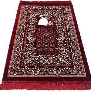 imageModefa Turkish Islamic Velvet Prayer Rug  Thick ampamp Wide Soft Praying Carpet for Men ampamp Women  Large Prayer Mat  Eid ampamp Ramadan Gift  with Kufi Cap Beads ampamp Car Hanger  Double Plush Floral RedRed